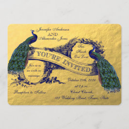 Convite Dourado para Casamento Peacock