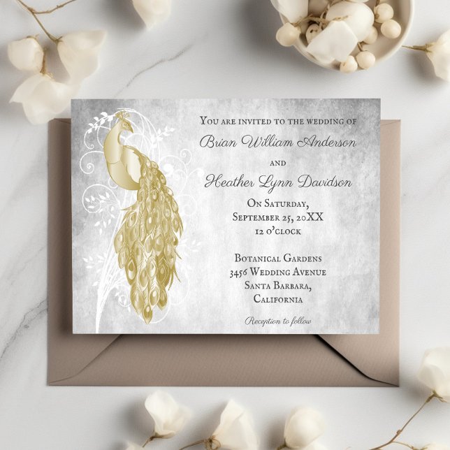 Convite Dourado para Casamento Peacock (Gold Peacock Wedding Invitation)