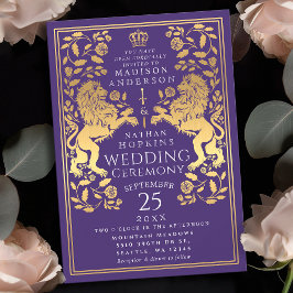 Convite Dourado para Casamento Purple Royal Lion M
