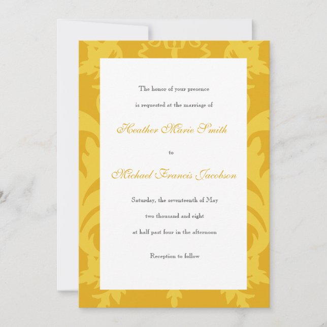 Convite Dourado para Casamento Simples Damask (Frente)