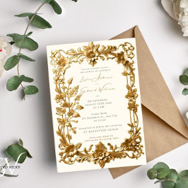 Convite Dourado para Casamento vintage Floral