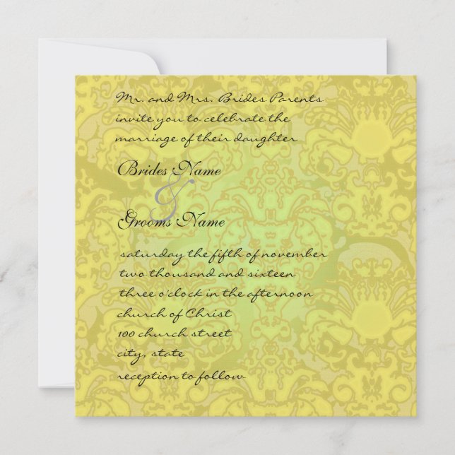 Convite Dourado para Casamentos tema damasco Glitz (Frente)