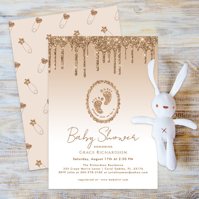 Convite Dourado para Chá de fraldas de Drivers de  (Gold Glitter Elegant Baby Shower Invite)
