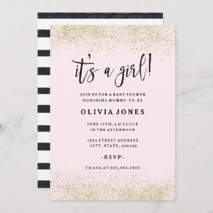 Convite Dourado para Chá de fraldas de Garota Lumi