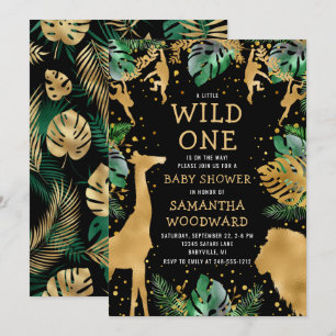Convite Dourado para Chá de fraldas Safari Black