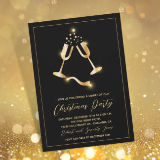 Convite Dourado para Champanhe no Partido Natal