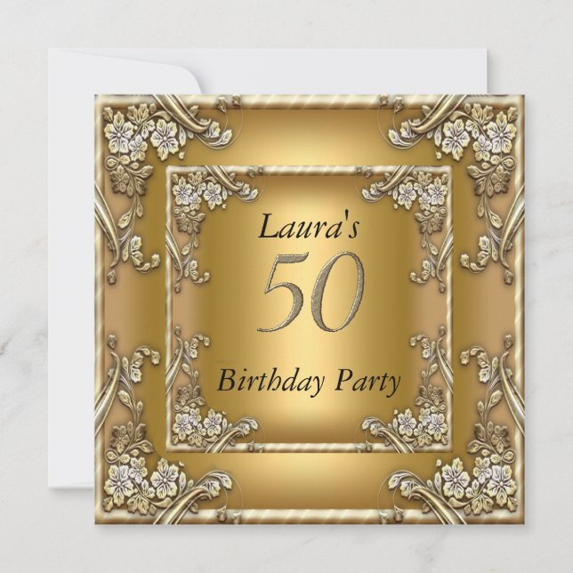 Convite Dourado para Festa de Aniversário de 50 An (Frente)