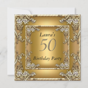 Convite Dourado para Festa de Aniversário de 50 An