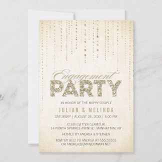 Convite Dourado para Festa de noivado da Glitter