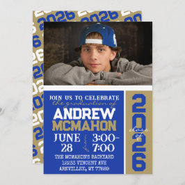 Convite Dourado para Graduação de Azul e Bronze