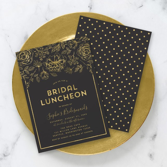 Convite Dourado para o Lunchon Floral Bridal (Criador carregado)