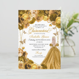 Convite Dourado para Quinceanera Elegante