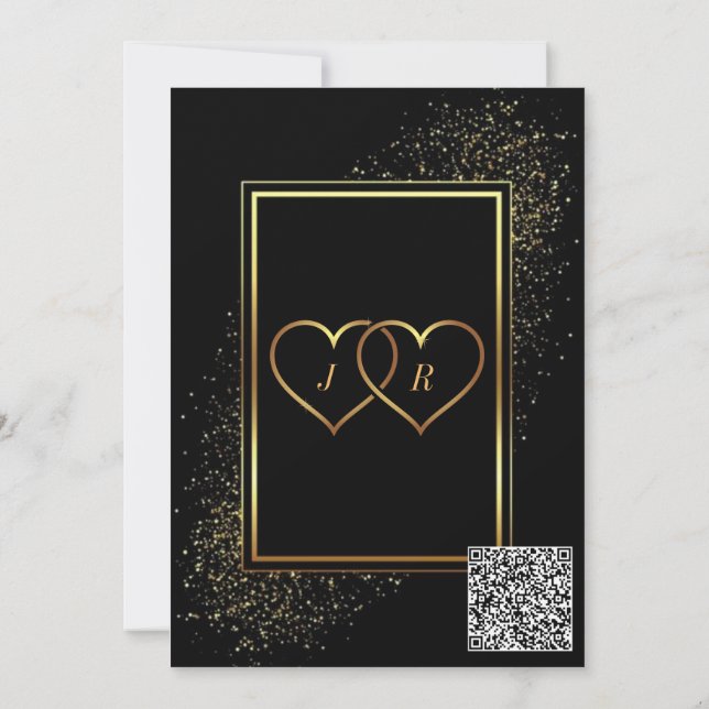 Convite Dourado Preto para Casamento com Código QR (Verso)