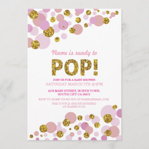 Convite Dourado Pronto para Pop Girl Chá de frald