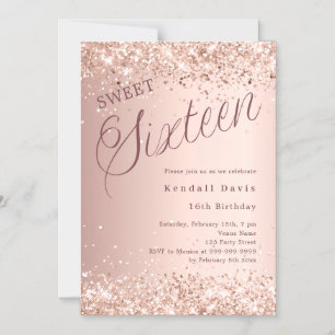 Convite Dourado rosa moderno Sweet 16