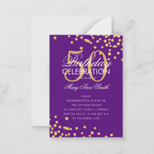 Convite Dourado Roxo de Aniversário do Orçamento