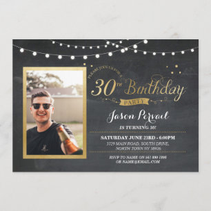 Convite Dourado Rustic Chalk aniversário de 30 ano