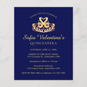 Convite Dourado Tiara Quinceanera de Orçamento Azu