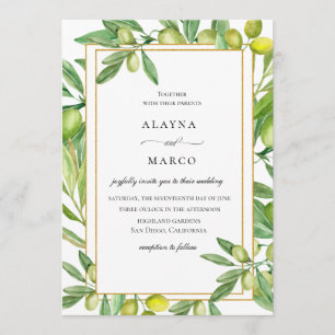 Convite Dourado verde-oliva do casamento do quadro