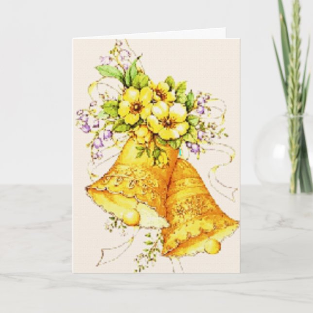 Convite Dourados Sinos De Casamento (Frente)