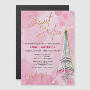 Convite Doze Anos Rosa Dourado Paris Festa de Aniversário