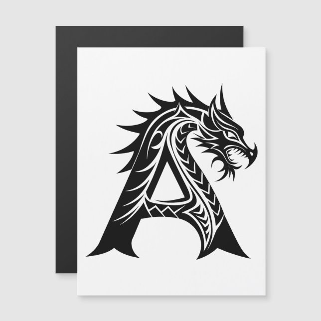 Convite Dragon Styled Letter A, Dragon Alphabet, Monogram (Frente/Verso)