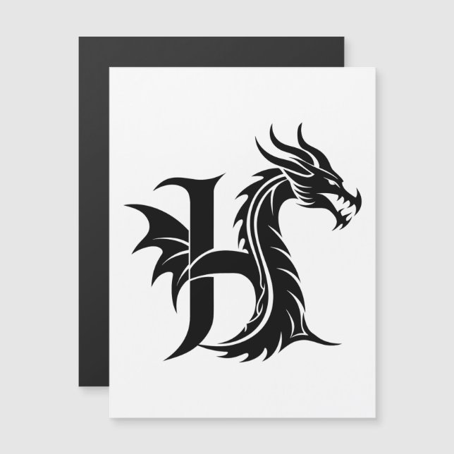 Convite Dragon Styled Letter H, Dragon Alphabet, Monogram (Frente/Verso)