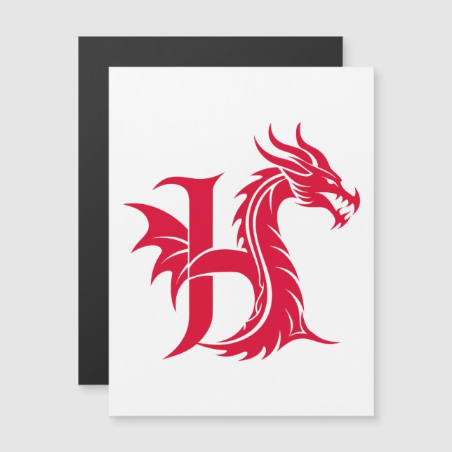 Convite Dragon Styled Letter H, Dragon Alphabet, Monogram (Frente/Verso)