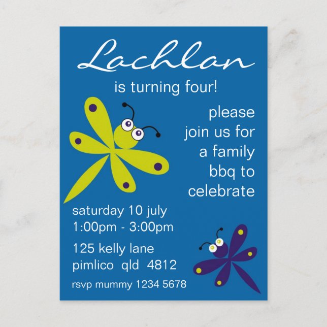 Convite Dragonfly [azul] (Frente)