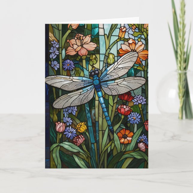 Convite Dragonfly boho vidro botânico floral (Frente)