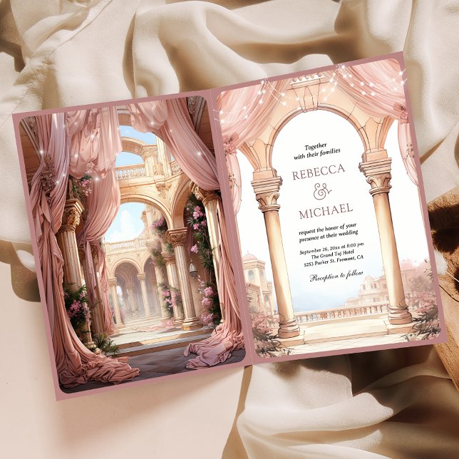 Convite Dreamy Fairytale Palace Dusty Rose QR Code Wedding (Criador carregado)