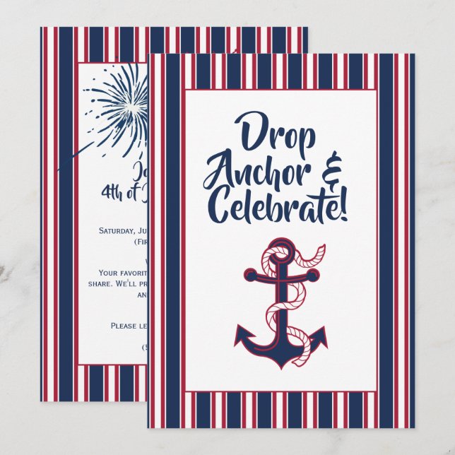 Convite Drop Anchor Coastal 4 de julho (Frente/Verso)