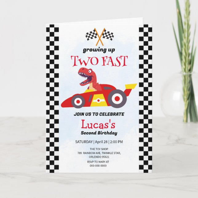 Convite Duas Festas de segundo aniversário de Carro Rápido (Frente)