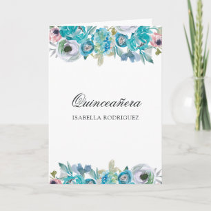Convite Dusty Blue e Turquesa Quinceañera Floral