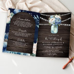 Convite Dusty Blue Peony Mason Jar QR Code Wood Wedding<br><div class="desc">Amaze your guests with this elegant all in one wedding invite featuring beautiful flowers and modern typography with QR Code for online RSVP.</div>