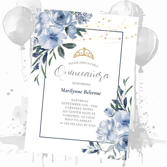 Convite Dusty Blue Quinceañera (Criador carregado)