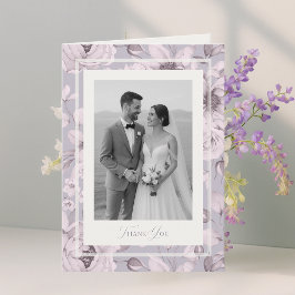 Convite Dusty Lavender Floral Wedding Photo Thank You Card