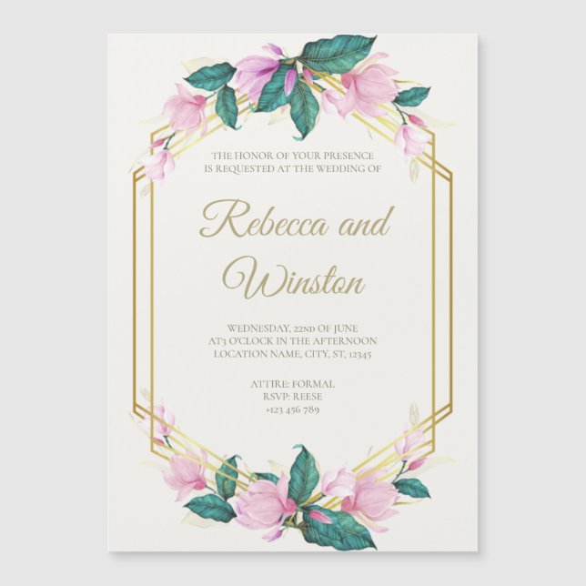 Convite Dusty Pink e Dourado Casamento Verde Floral (Frente)