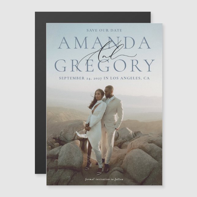 Convite E Imã salve a data Elegante De Cheio De Script (Frente/Verso)