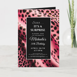 Convite É uma surpresa, impressão-leopardo rosa, festa sec