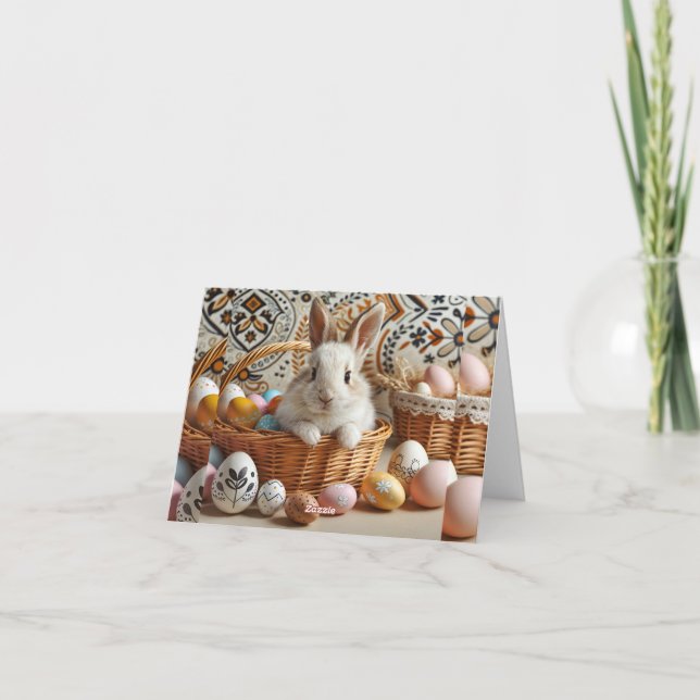 Convite Easter bunny with his eggs. (Verso)