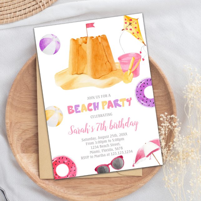 Convite Editável de Aniversário de Praia (Beach Birthday Invitations)