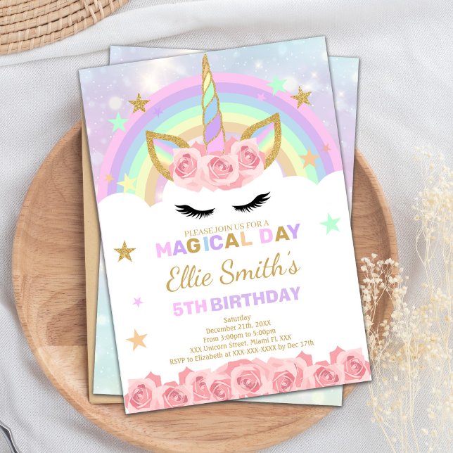 Convite Editável de Aniversário do Rainbow Unicorn (Rainbow Unicorn Birthday Invitations)