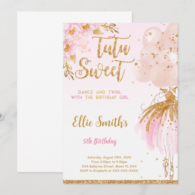Convite Editável de Bailarina (Frente/Verso)