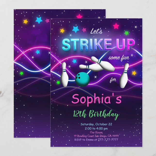 Convite Editável de Boliche (Frente/Verso)