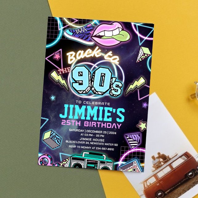 Convite editável de Festa de aniversário 90s (90s Birthday Party Editable Invitation)
