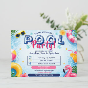 Convite Editável de Festa de Piscina de Verão Bril