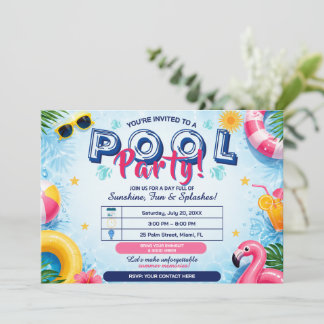 Convite Editável de Festa de Piscina de Verão Bril