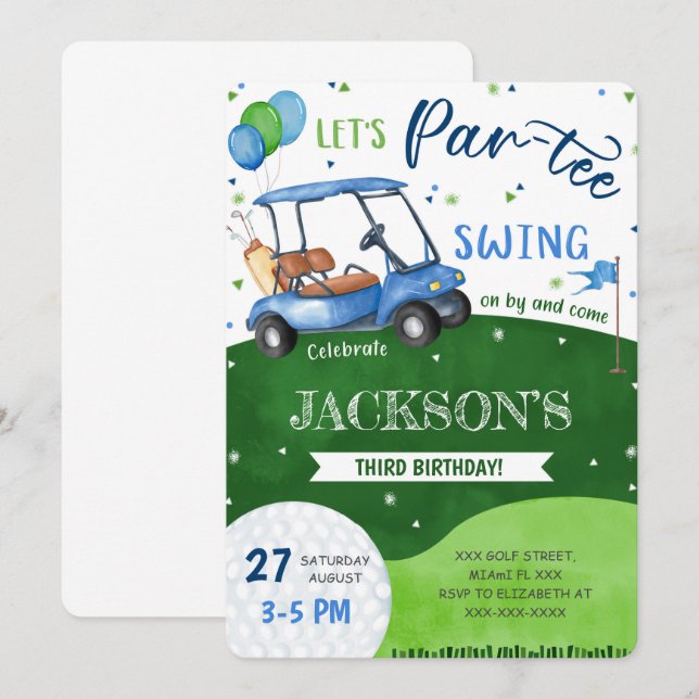 Convite Editável de Golf Birthday (Frente/Verso)