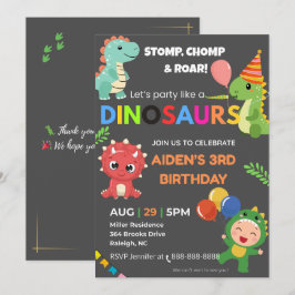 Convite Editável Dino Birthday - Cartão Plano